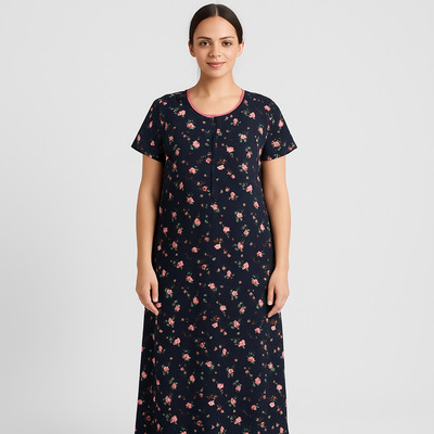 Floral Printed Cotton Nightgown – Gold Cotton Comfort