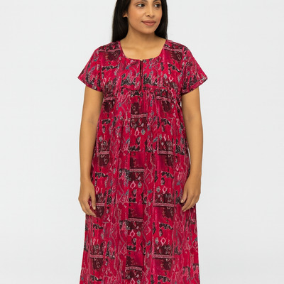 Maroon Geometric Cotton Nighty