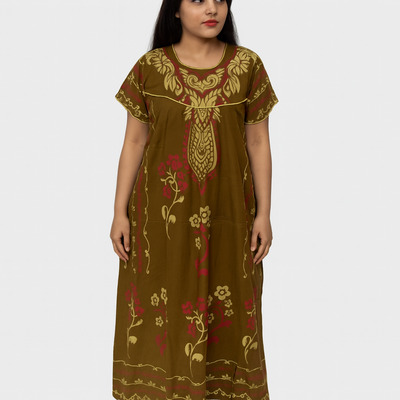 Olive Green Floral Cotton Nighty