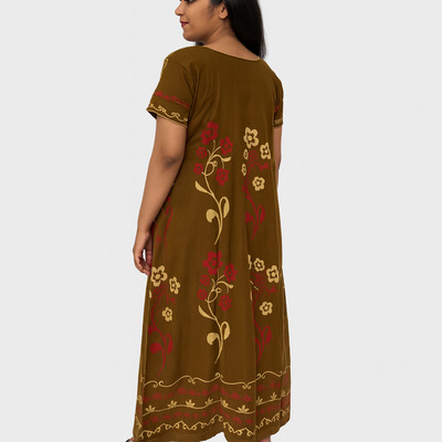 Olive Green Floral Cotton Nighty