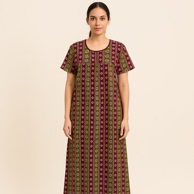 Maroon Stripe Cotton Nighty