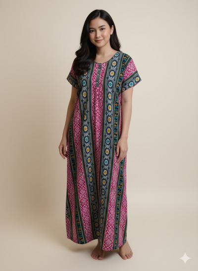 Pink & Grey Ikat Stripe Nighty