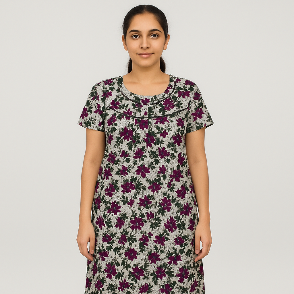 Midnight Bloom Gold Cotton Nightgown